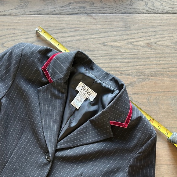 Bob Mackie Gray Pinstripe Blazer with Velvet Maroon Accents - Picture 8 of 9